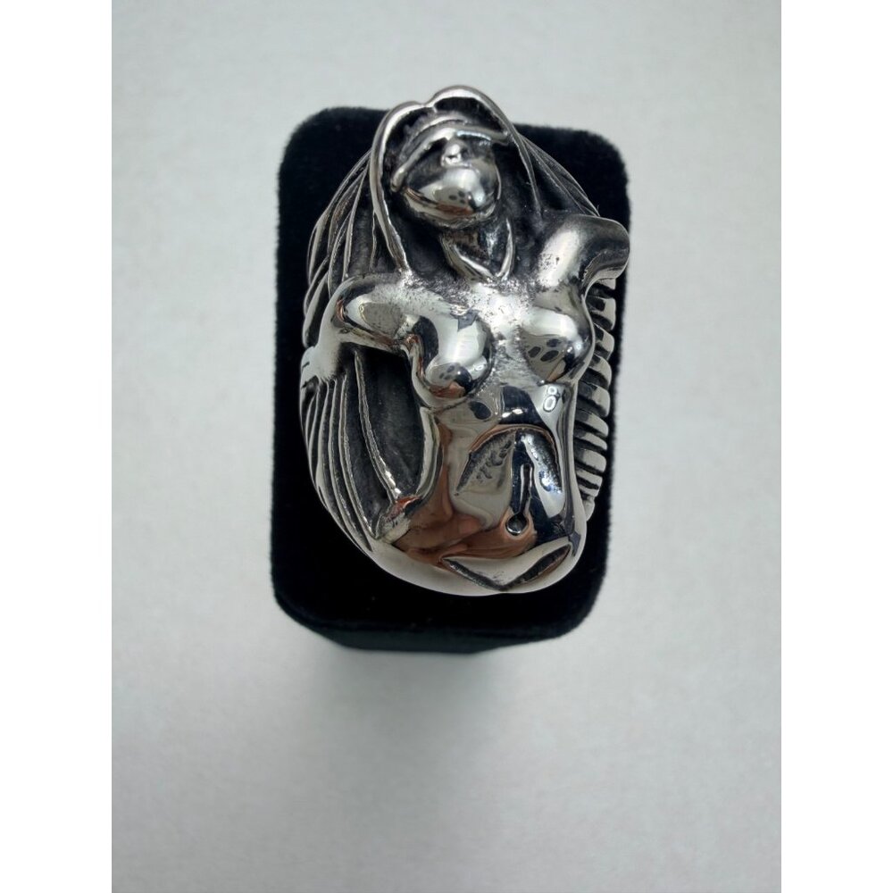 Stainless Steel Sculptural Nude Woman Art Ring Statement Biker Ring Unisex - Picture 1 of 11